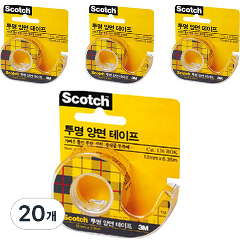 스카치 투명 양면 테이프 디스펜서 136 12mm x 6.35m, 20개