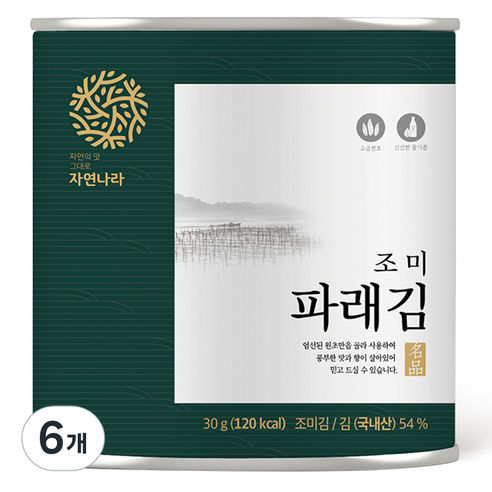 자연나라 조미 파래김 캔김, 30g, 6개
