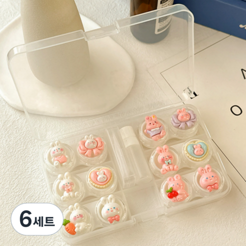 특별한상점 요일별 6개 귀여운 콘택트렌즈 케이스 흡착봉 집게 세트, B, 6세트