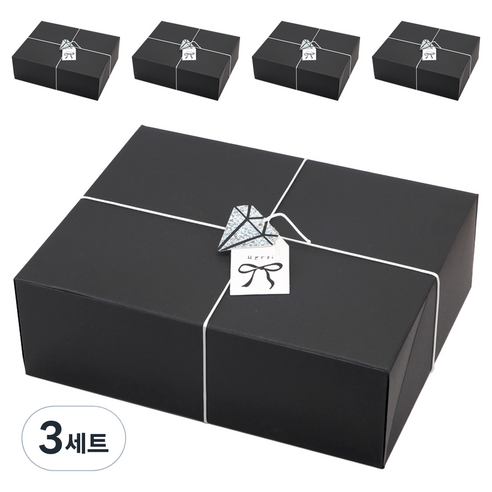 인디케이 패키지 상자 대 5p + 완충재 5p + 왁스끈 + 스티커 2종 x 5p + 텍 2종 x 5p 세트, 블랙(상자), 3세트