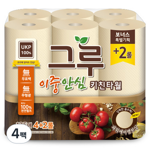 그루 이중안심 천연펄프 키친타올, 135매, 24개