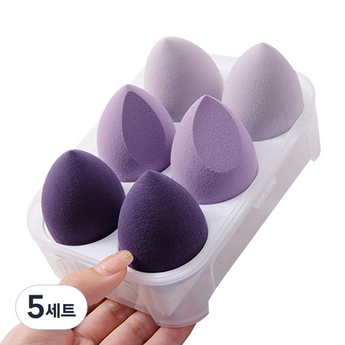 에이홉 다양한 모양의 소프트 에어쿠션퍼프 6구 + 보관함 세트, 5세트, 퍼플