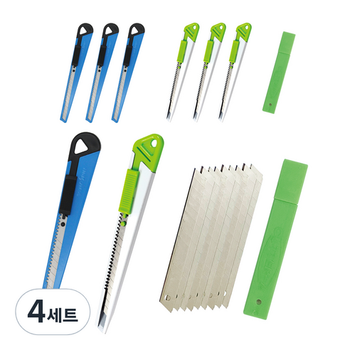 화신 201T 커터칼 4p + 201W 커터칼 4p + 309 커터날 소 9mm 20p 세트, 랜덤발송(T201 커터칼), 4세트