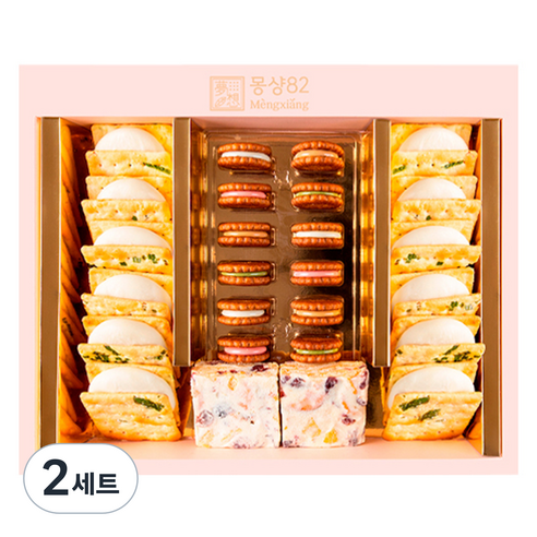 몽샹82 패밀리 F3-O 선물세트 + 쇼핑백, 2세트, 누가크래커 오리지널 12p + 쫀득쿠키 오리지널 2p + 코인 누가크래커 오리지널 3p + 녹차 3p + 커피 3p + 딸기 3p