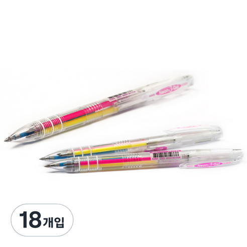 자바펜 네온 3겔 다색펜 0.5mm, 분홍 + 노랑 + 하늘, 18개입