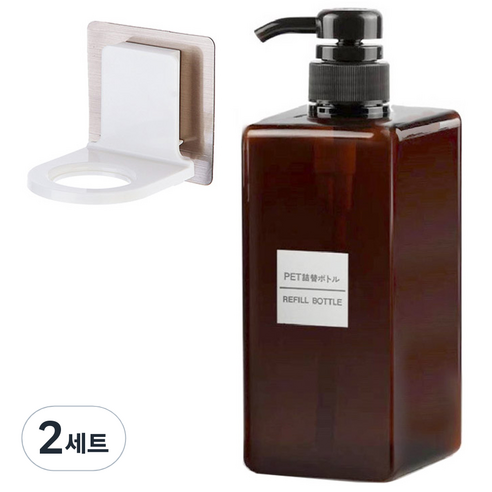 모나코올리브 호텔식 샴푸 린스 디스펜서 650ml + 무타공 샴푸홀더 세트, 브라운(디스펜서), 2세트