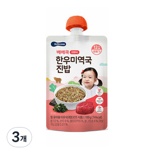 베베쿡 한우 미역국 진밥 실온이유식 완료기 100g, 한우 + 미역 혼합맛, 3개