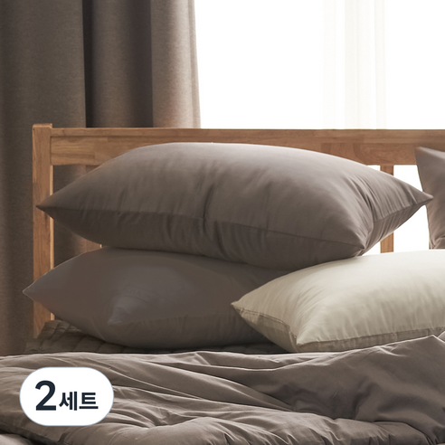 지베딩 자연주의 40수 베개커버 + 베개솜, 브라운, 2세트