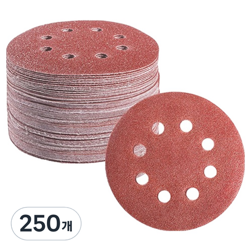 OON 원형 사포 샌딩 페이퍼 8홀 600방 125mm, 250개