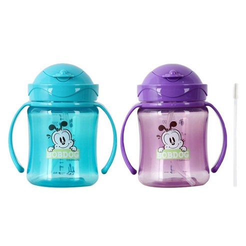 리틀밥독 국내 제조 플립 컬러 빨대컵 2종 250ml, 퍼플, 블루, 2개