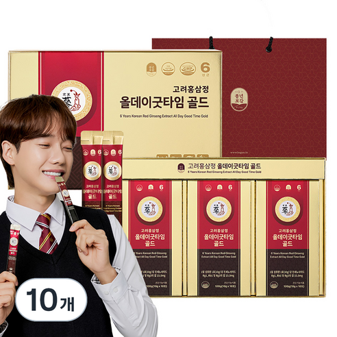 풍년보감 6년근 고려홍삼정 올데이굿타임 골드 30포 선물세트+쇼핑백, 300g, 10개