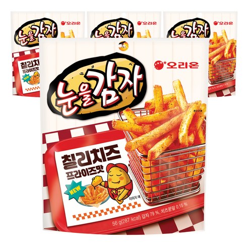 오리온 눈을감자 칠리치즈 프라이즈 스낵, 56g, 4개