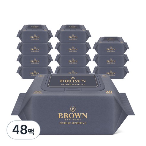브라운 네이처 센시티브 아기물티슈 휴대캡형 73gsm, 20매, 4개