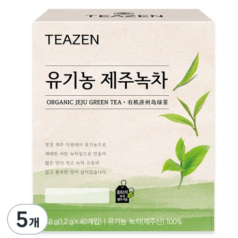 티젠 유기농 제주녹차, 1.2g, 40개입, 5개