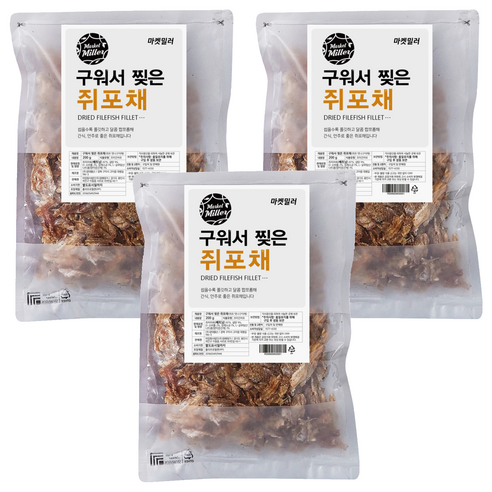 마켓밀러 구워서 찢은 쥐포채, 200g, 3개