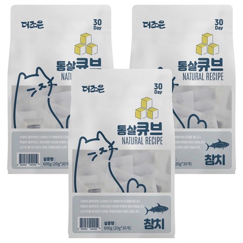 더조은 고양이 리얼 통살 큐브 간식 30p, 참치, 600g, 3개