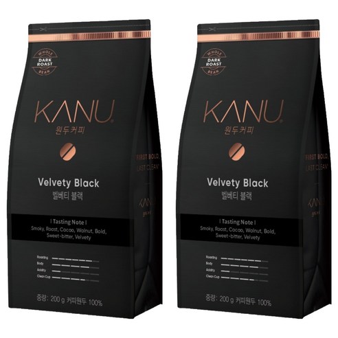 카누 원두 커피 벨베티 블랙, 200g, 2개