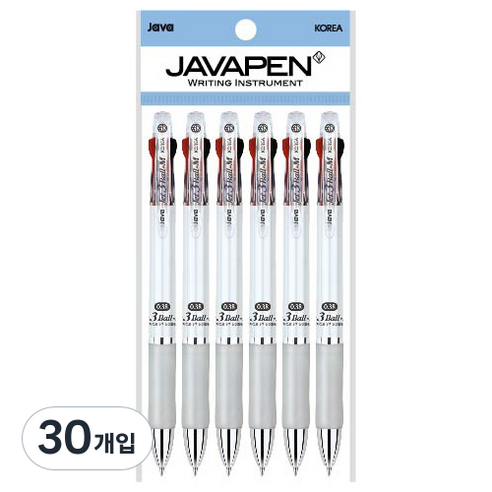 자바펜 제트3볼M 유성볼펜 0.38mm, 화이트, 30개