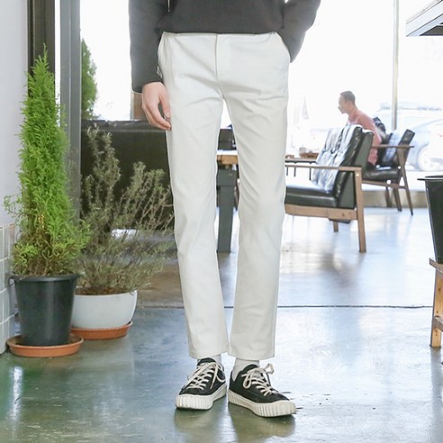 머시따 남성용 워싱 면 10부 데일리 팬츠, 화이트