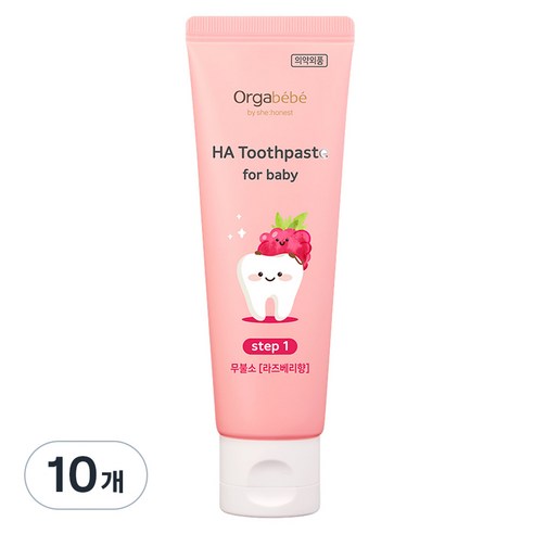 오가베베 유아용 HA 무불소 치약 라즈베리맛, 10개, 60g