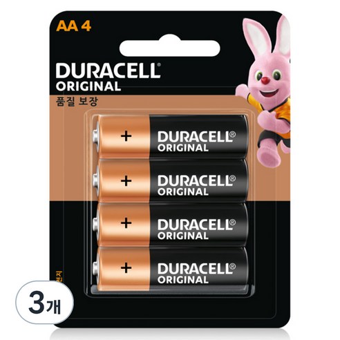 듀라셀 오리지널 알카라인 AA 건전지, 4개입, 3개