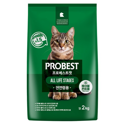 프로베스트 고양이 그린 전연령 기능성 사료, 헤어볼+장건강, 2kg, 1개