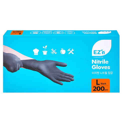 EZn이지엔 니트릴 장갑 3.5g 200p, 블랙, L, 1개