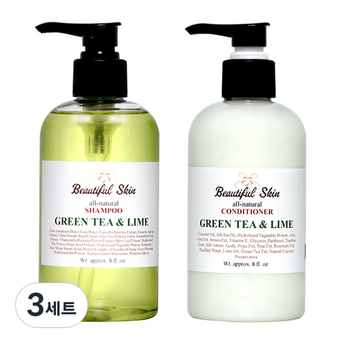 뷰티풀스킨 건성두피용 그린티 앤 라임 샴푸 240ml + 컨디셔너 240ml 세트, 3세트