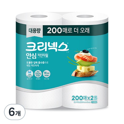 크리넥스 안심 주방 타올 200매, 6팩 세트