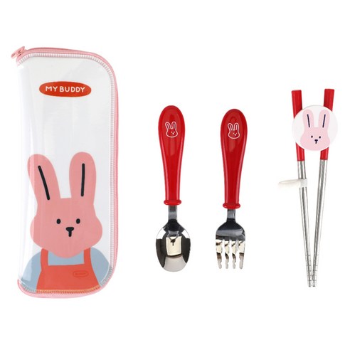 마이 버디 아동용 식기 세트, 레드, 스푼+포크+젓가락+케이스, 1개