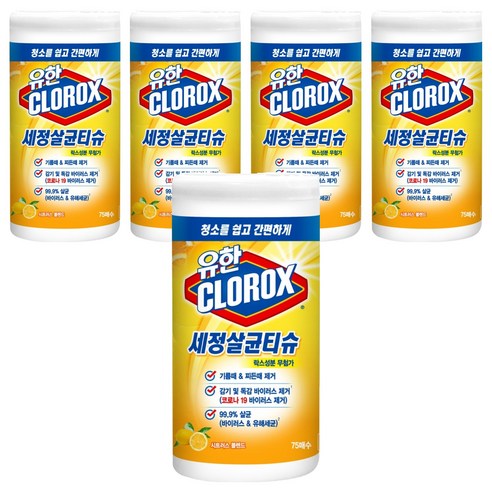 크로락스 세정살균티슈 시트러스블렌드 75매, 5개
