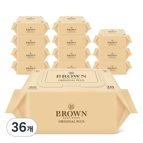 브라운 오리지널 플러스 유아물티슈 캡형, 55g, 20개입, 36개