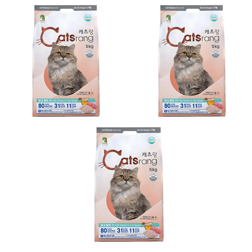 캐츠랑 전연령 고양이 건식사료, 닭+참치, 5kg, 3개