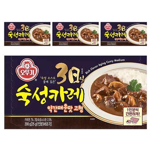 오뚜기 3일 숙성 카레 약간매운맛 고형, 200g, 4개