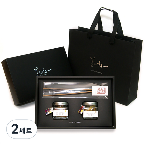 꽃보다차 아담한꽃차 2종 선물세트, 생강나무꽃 3g + 복숭아꽃 1.5g + 차집게 + 쇼핑백, 2세트
