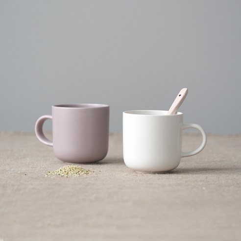 보울보울 국산 레트로라인 머그 320ml, 밀크화이트 + 라벤더바이올렛, 2개