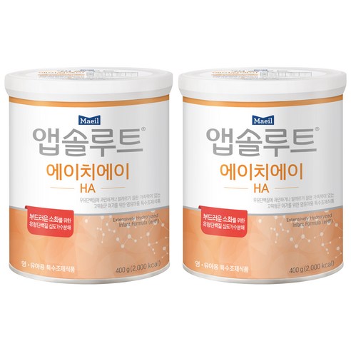 매일유업 앱솔루트 에이치에이 분유, 400g, 2캔