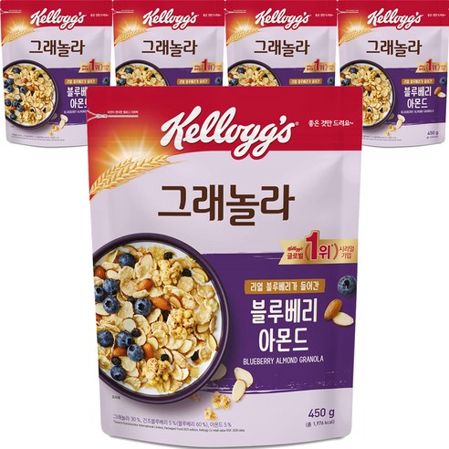 켈로그 블루베리 아몬드 그래놀라, 450g, 5개