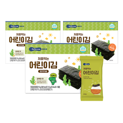 베베쿡 처음 먹는 어린이김, 오리지널, 3개, 15g