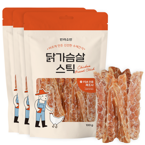 반려소반 강아지 건강한 수제간식 육포, 닭가슴살, 100g, 3개 강아지다이어트