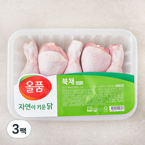 올품 무항생제 인증 자연이키운닭 다리 (냉장), 600g, 3팩