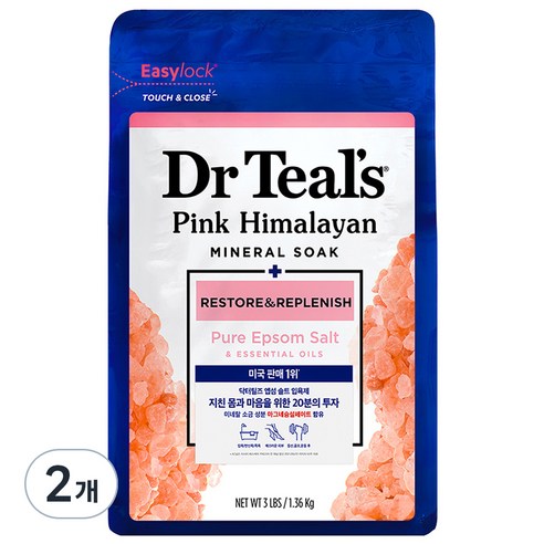닥터틸즈 핑크 히말라얀 미네랄 소크 위드 퓨어 엡섬 바디솔트, 1.36kg, 2개