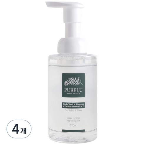 퓨어루 유아용 바디워시 앤 샴푸 앤 클렌저 3in1, 370ml, 4개