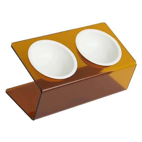 매기앤보 반려동물 DUAL 스탠드 경사식기 2구 11cm Medium + 도기 2p 세트, 듀얼 브라운, 1세트