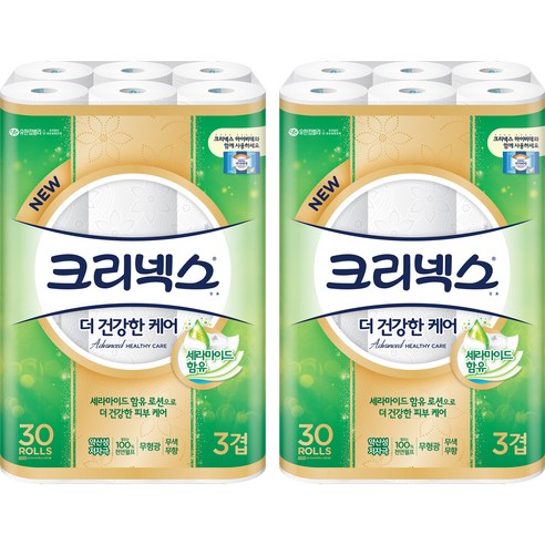 크리넥스 유한킴벌리 더 건강한 케어 롤화장지 3겹 30m, 30롤, 2팩