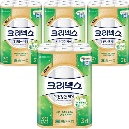 크리넥스 유한킴벌리 더 건강한 케어 롤화장지 3겹 30m, 30롤, 4팩
