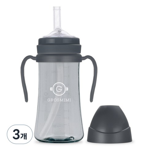 그로미미 PPSU 빨대컵 300ml, 3개, 차콜