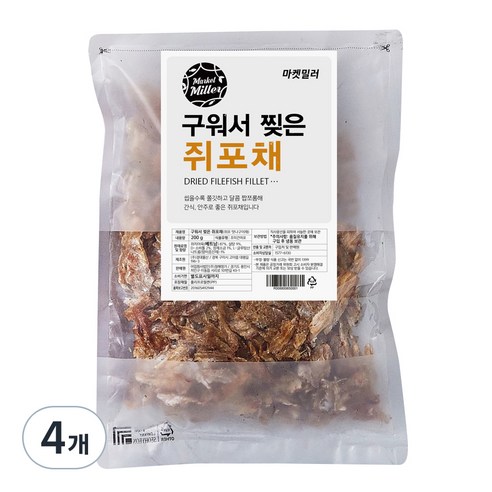 마켓밀러 구워서 찢은 쥐포채, 200g, 4개