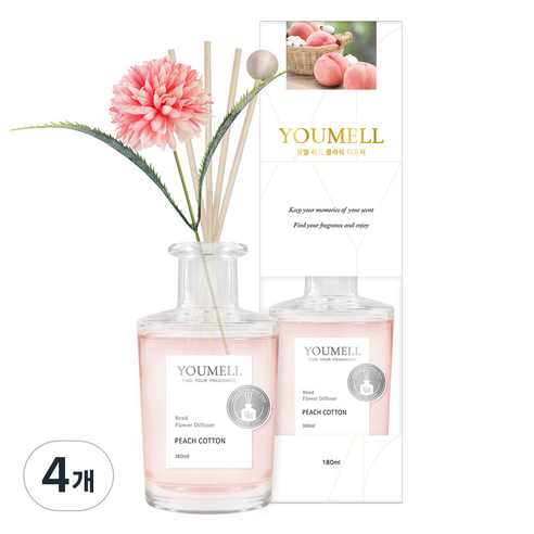 유멜 리드 플라워 디퓨저, 피치코튼, 180ml, 4개