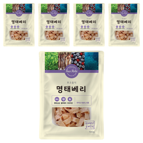 후코홀릭 강아지 건조 간식, 혼합맛(명태/블루베리), 100g, 5개